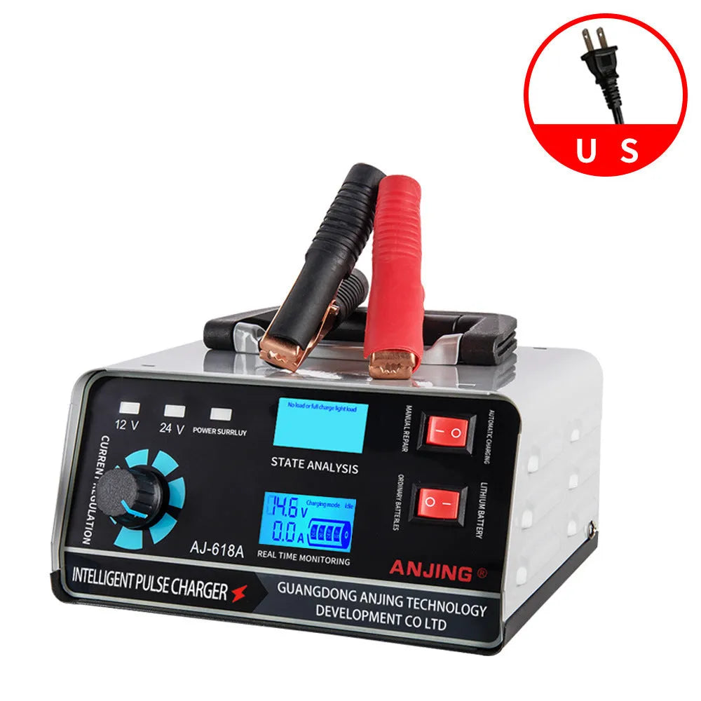 400W automobile battery charger for 12V and 24V lead-acid batteries with pulse repair and multiple protections