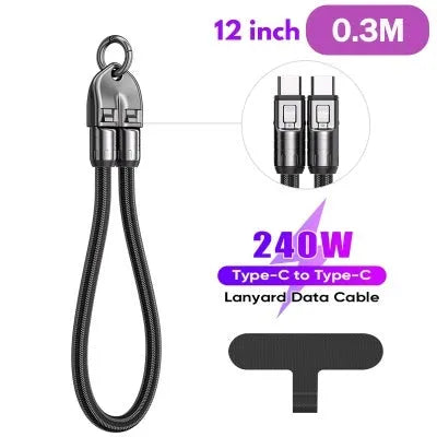 Black two-in-one lanyard data cable with Type-C plug and alloy connector