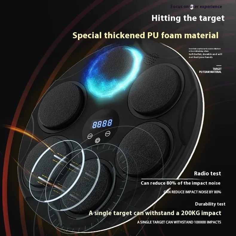 Smart Bluetooth boxing target with coloured LED lights hanging on wall