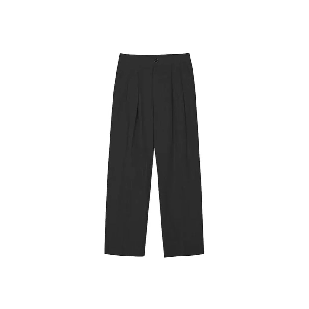 Men's light-weight wide-leg cotton linen trousers in apricot colour, showing loose fit and zip placket.