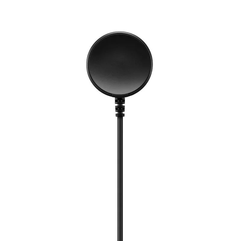 Black USB watch charger with wireless charging base measuring 34mm by 10mm