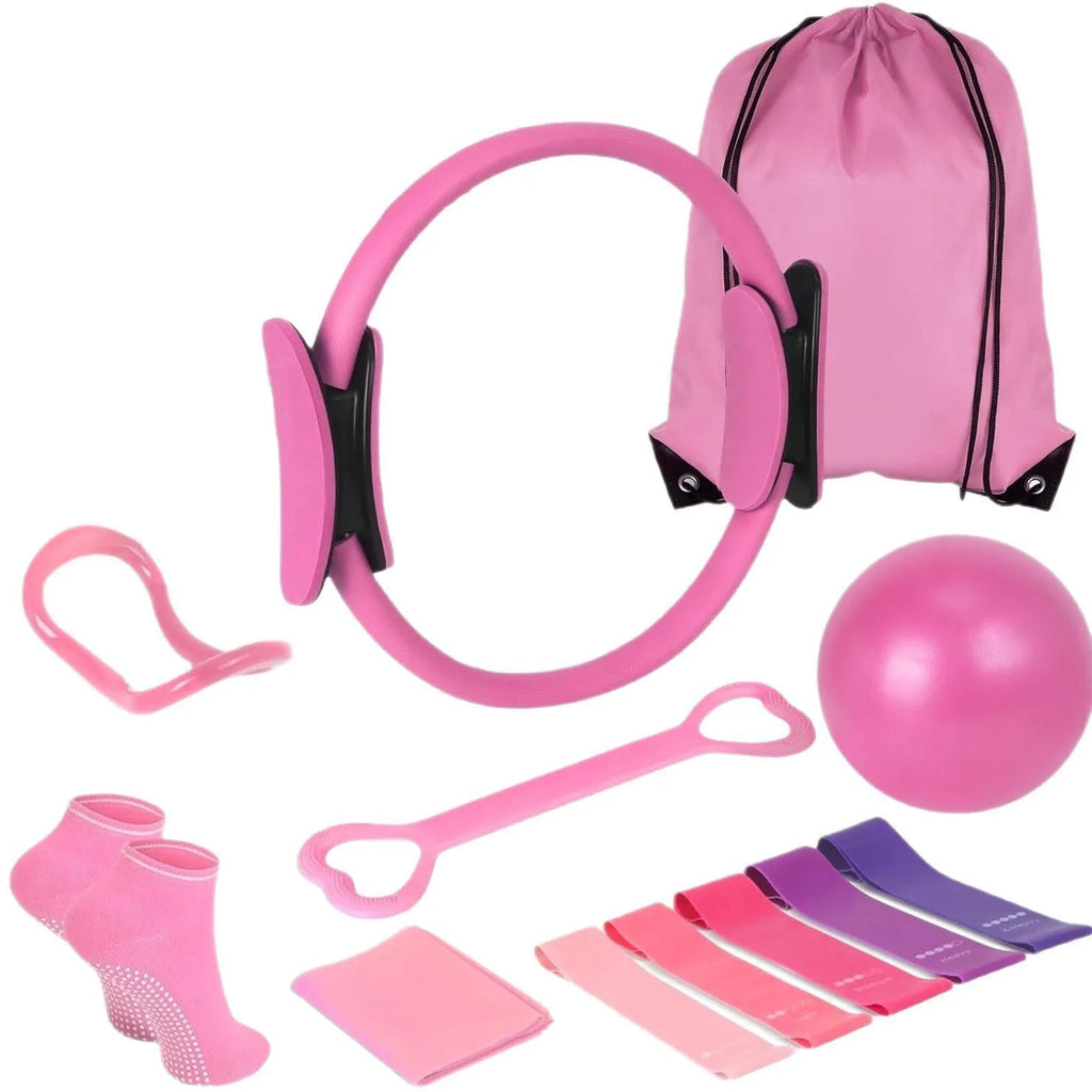Pilates roller 13-piece set in pink and purple colours, made from PP material for muscle recovery exercises