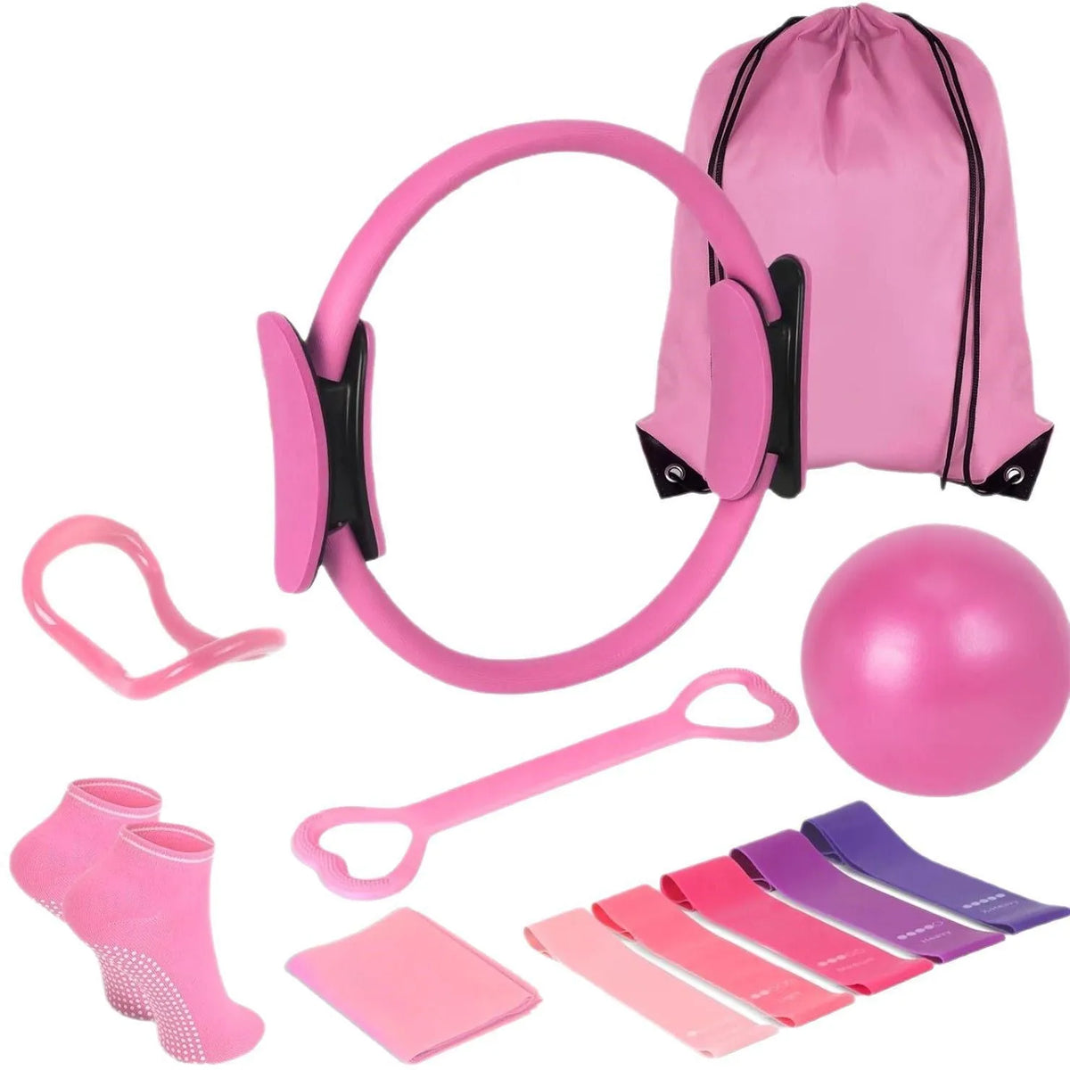 Pilates roller 13-piece set in pink and purple colours, made from PP material for muscle recovery exercises