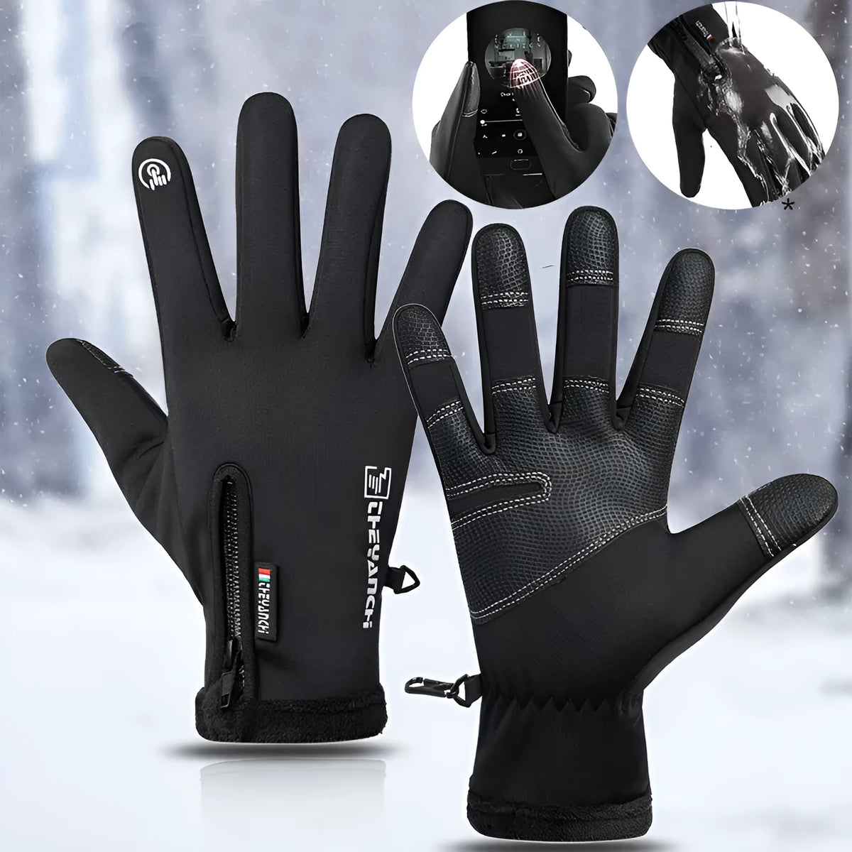 Unisex winter cycling gloves in black or grey with touchscreen, non-slip, waterproof and windproof functions, sizes M to XXL