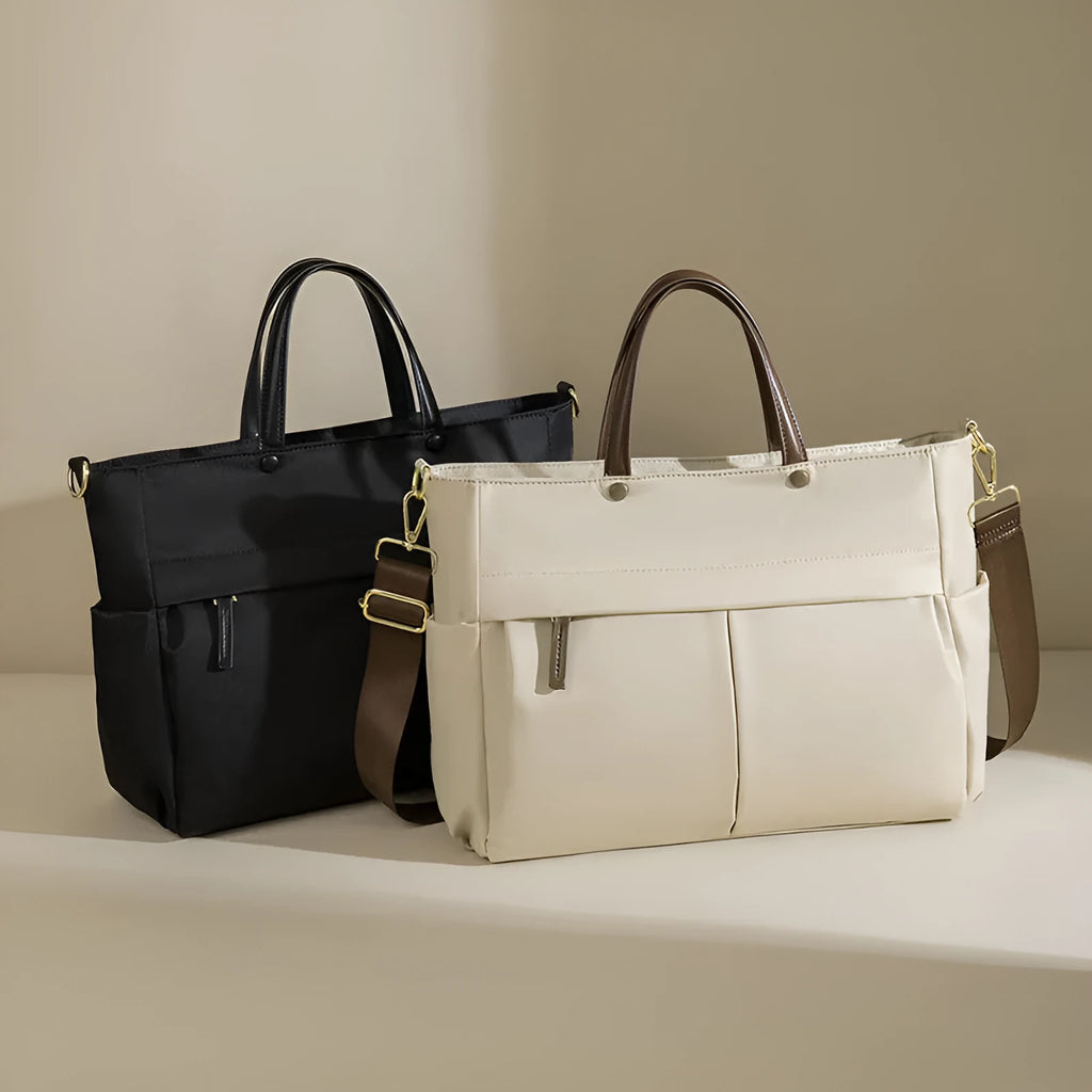 Women's Oxford cloth briefcase bag in elegant black with contrast colour detailing and stitching