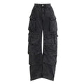 Women's high waist wide leg jeans in tie-dyed denim with multiple pockets and street hipster styling