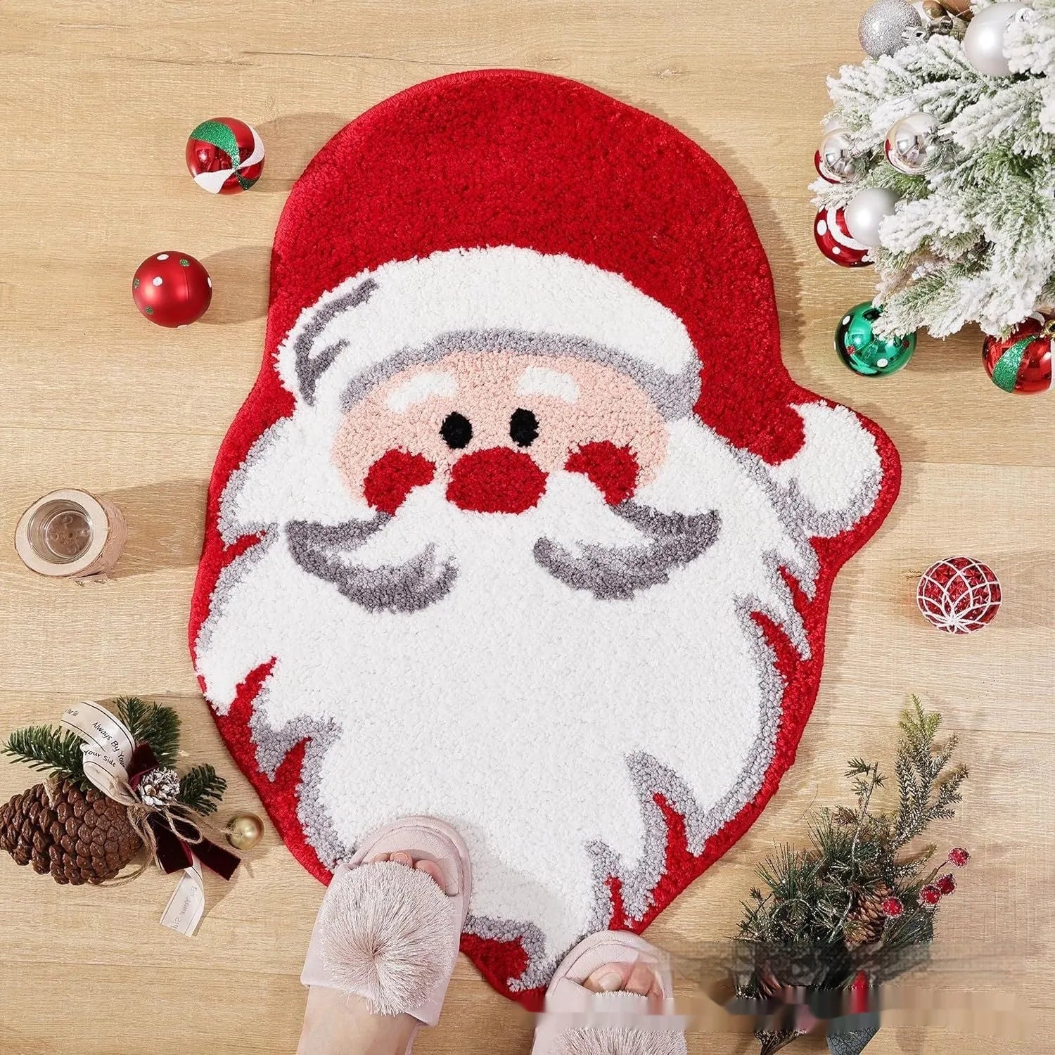Christmas-themed hallway mat with festive patterns including Santa Claus design and non-slip bottom