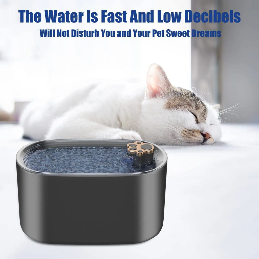 Berlin blue automatic pet water fountain with filter on a kitchen floor.