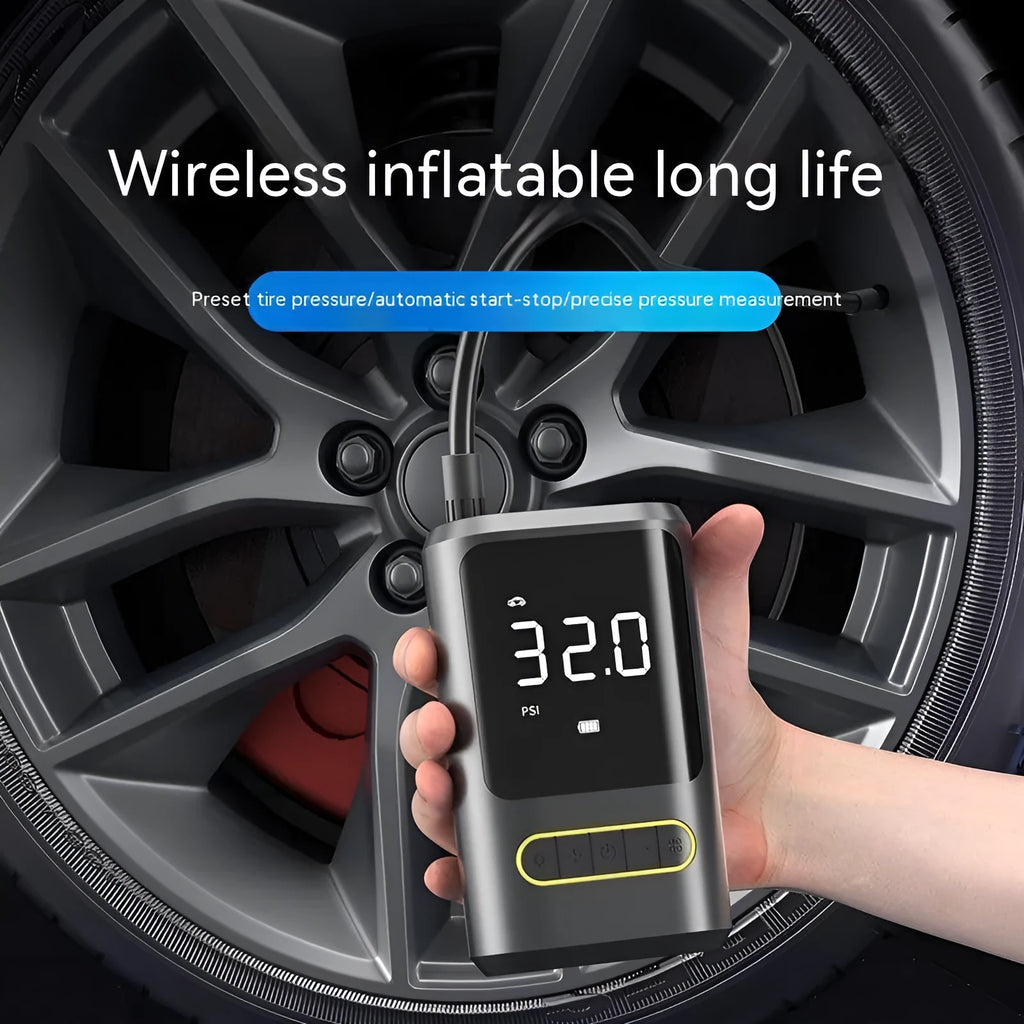 Handheld wireless digital air pump with display screen and LED light for car tyres