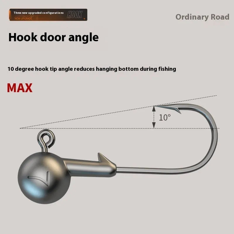 50 enhanced jig hooks with lead heads in primary colour, blood trough, and ordinary steel bar variations