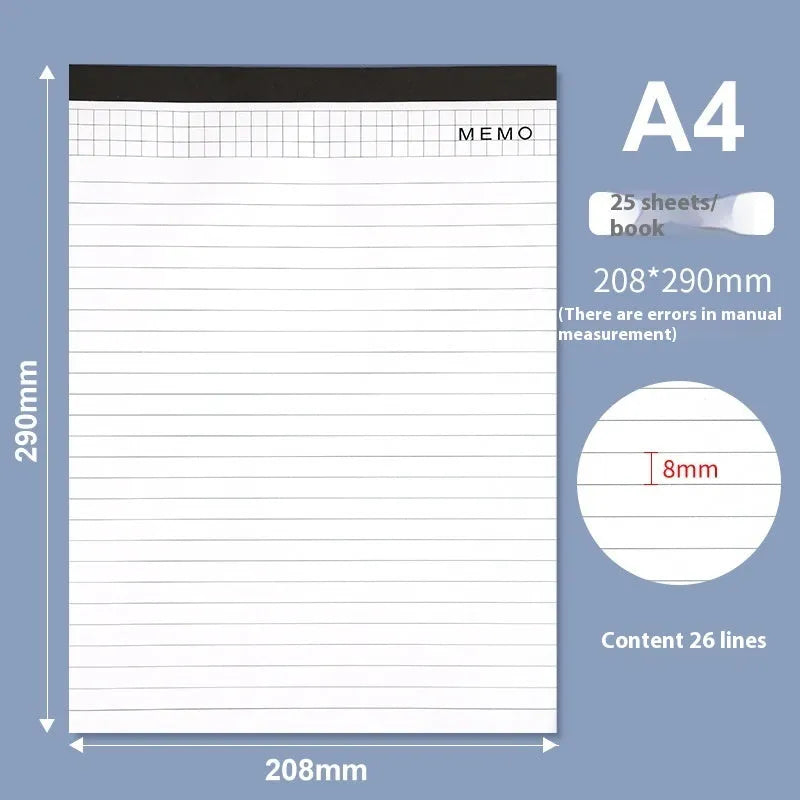 A4 tearable notebook with wireless adhesive binding and grid pattern paper for meeting minutes