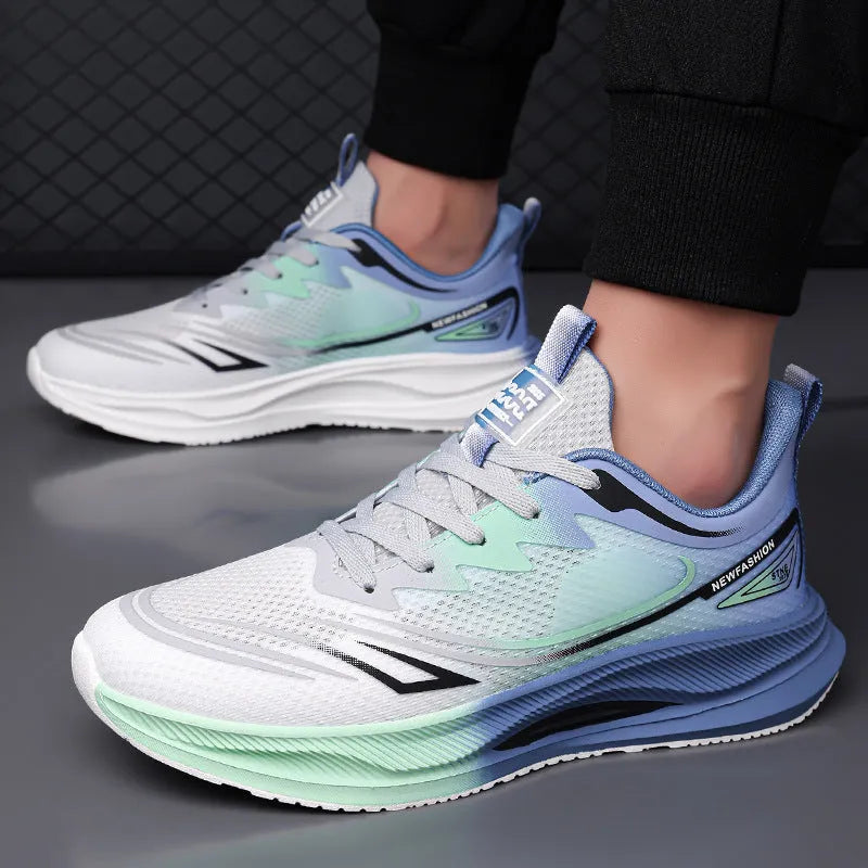 Men's low-top casual shoes in woven mesh with round toe and rubber sole, shown in grey green colour.