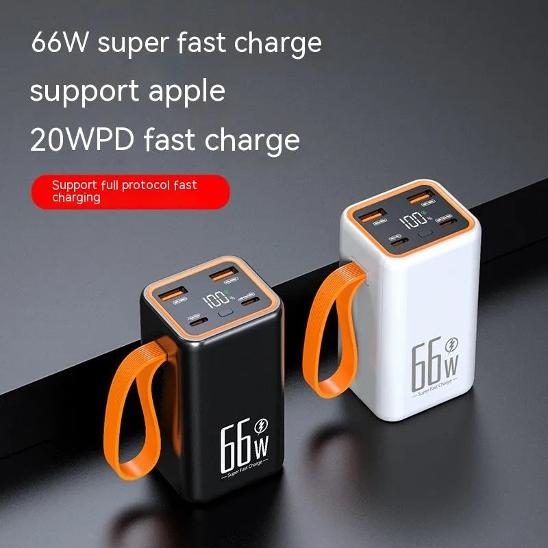 Black and white 20000mAh fast-charge power bank showing compact 95x52x47.5mm dimensions
