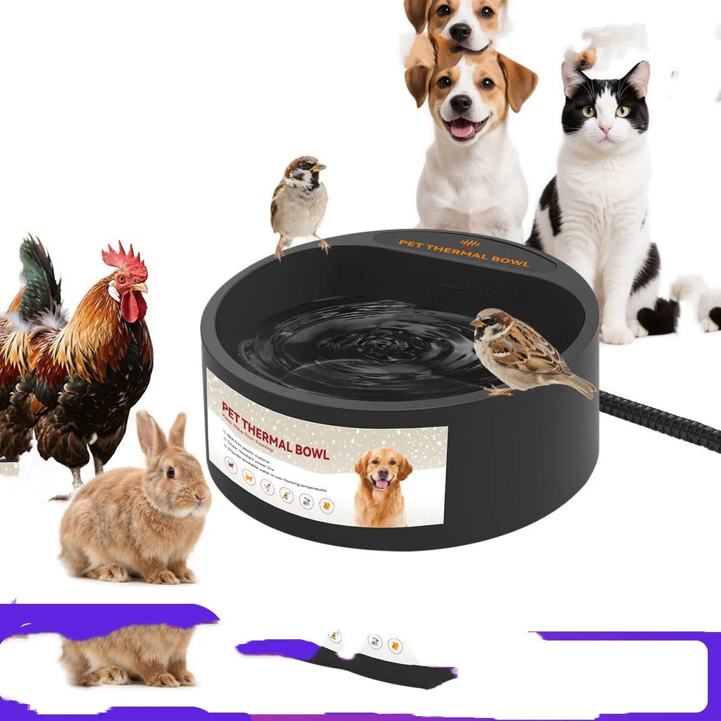 Black pet heating bowl with constant temperature control and 2.2 litre capacity