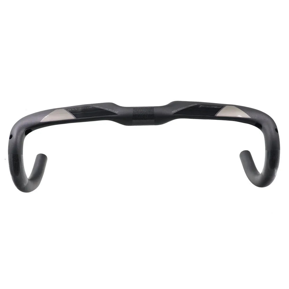 Matt carbon fibre road bike drop handlebar shown in bent shape with size options