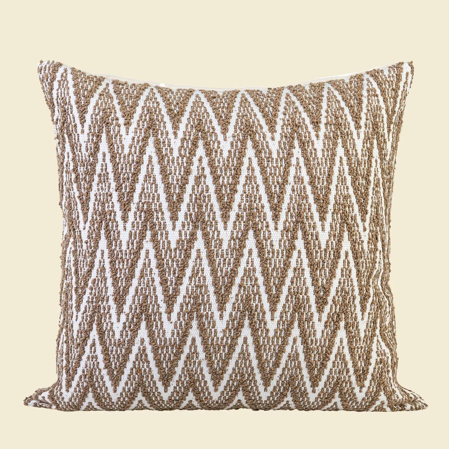 Chinese style 45cm square cushion with geometric Maillard pattern in brown tones