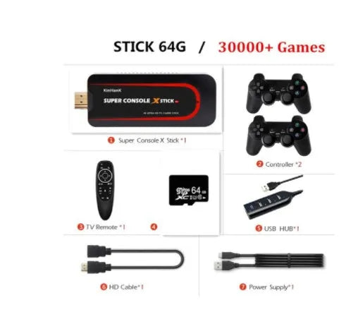 64-bit retro video game console with HDMI port showing three memory configuration options