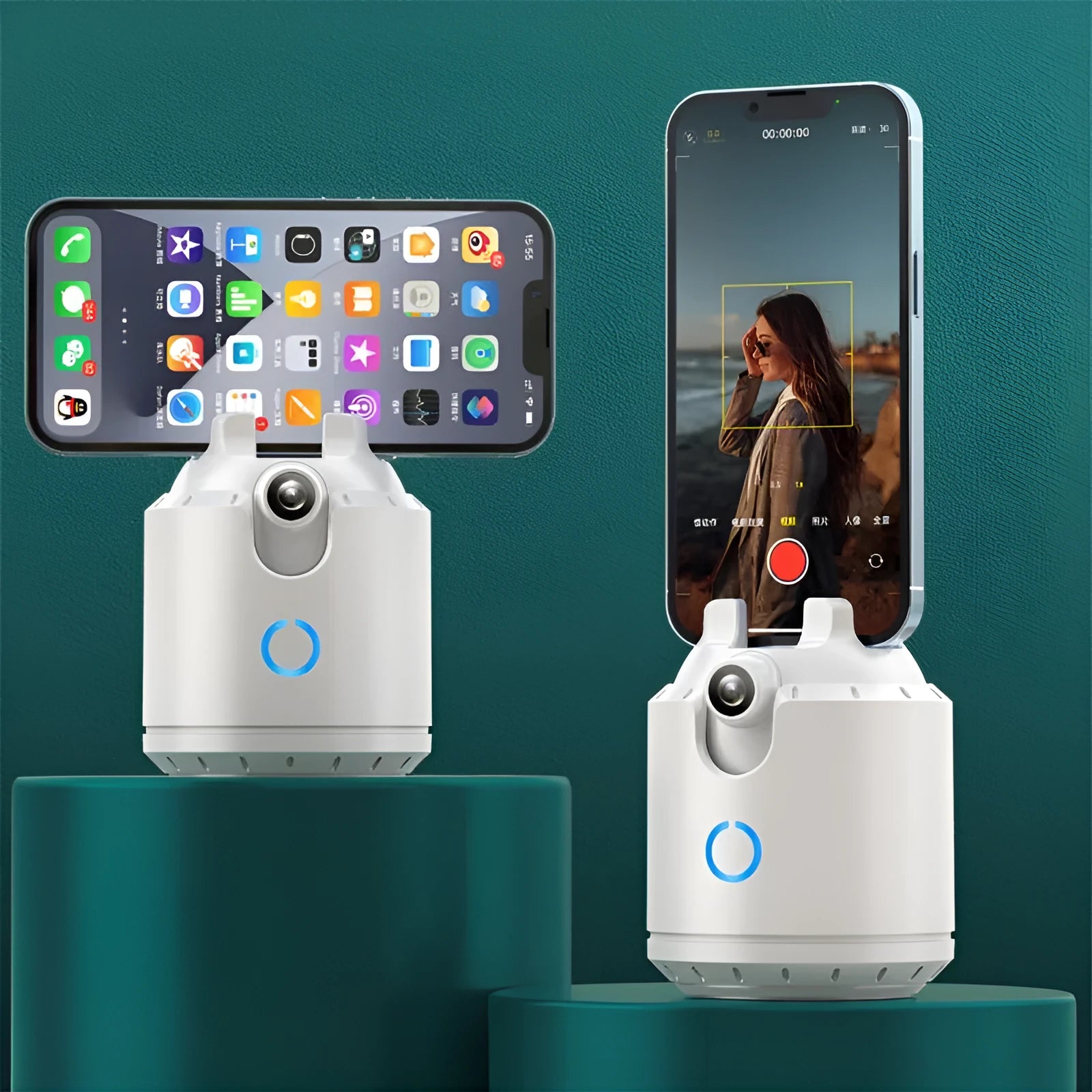 Intelligent dual axis camera in black with 360° horizontal rotation and smooth panning