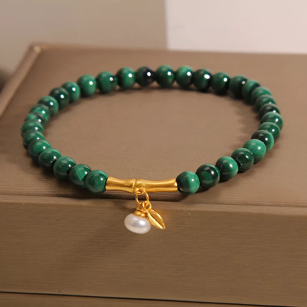 Women's white crystal bamboo bracelet with elasticated band