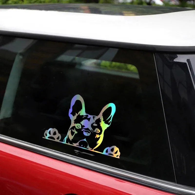 Two reflective car stickers with dog pattern, black and colourful, 15.6x10.4cm PET material