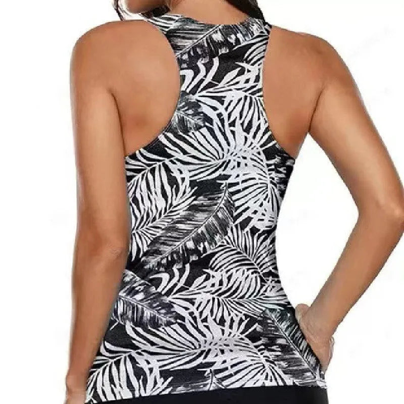 Women's split bow bikini swimsuit in a colour pattern, showing the two-piece design and bow detail.