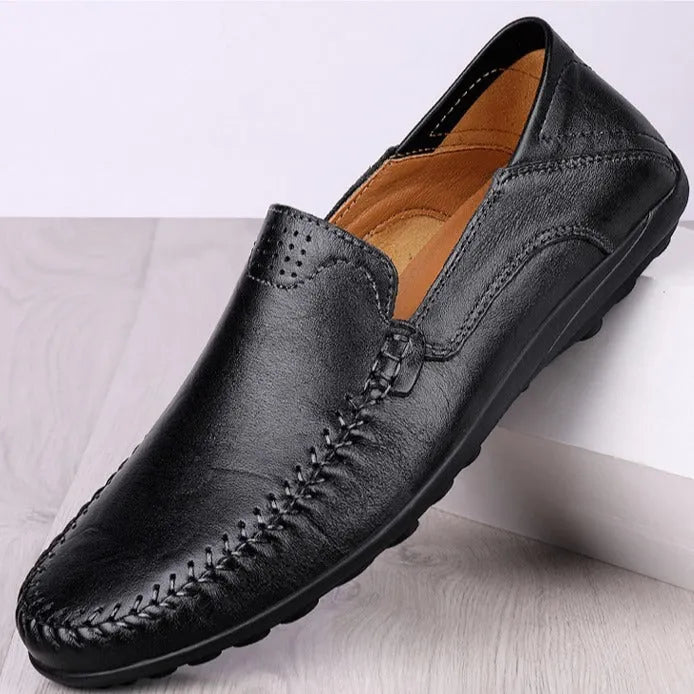 Men's cowhide leather business casual shoes with round toe and flat heel in multiple colours