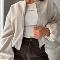 Women's off-shoulder short coat with lantern sleeves in milky white and brown colour options