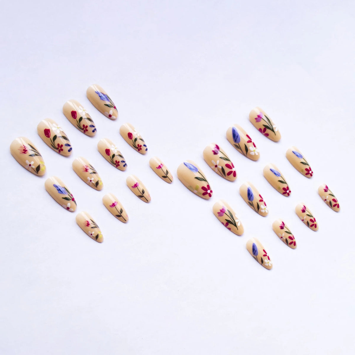 European American style almond-shaped removable nail armour with rose and tulip floral patterns