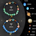 Twelve zodiac sign natural stone beaded bracelets with astrological charms