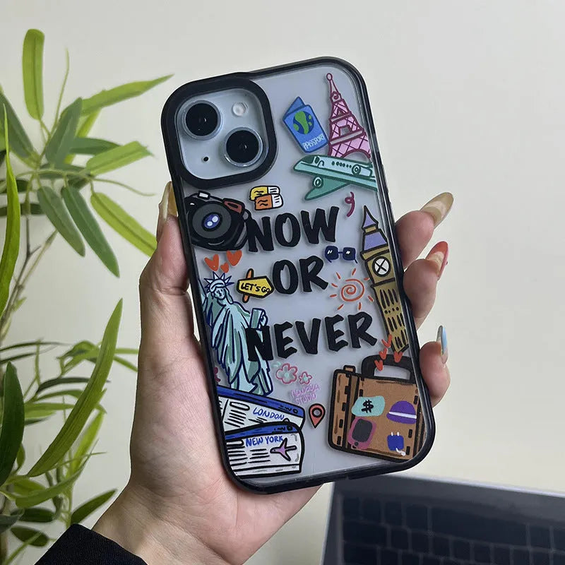 Free Travel Phone Case Fashion Acrylic Hard Case with travel ticket design for iPhone
