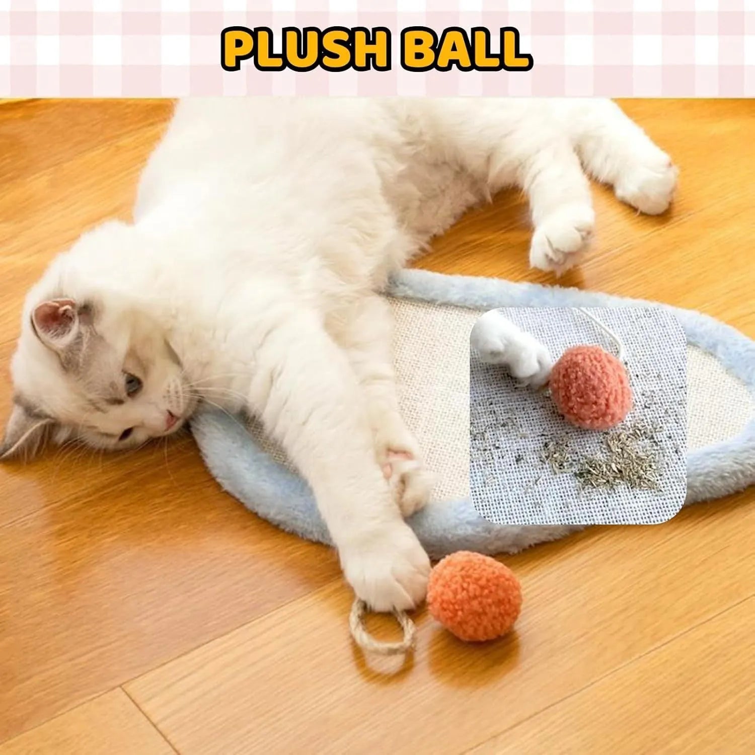 White cat scratching mat with sleeping cat design made from natural sisal material