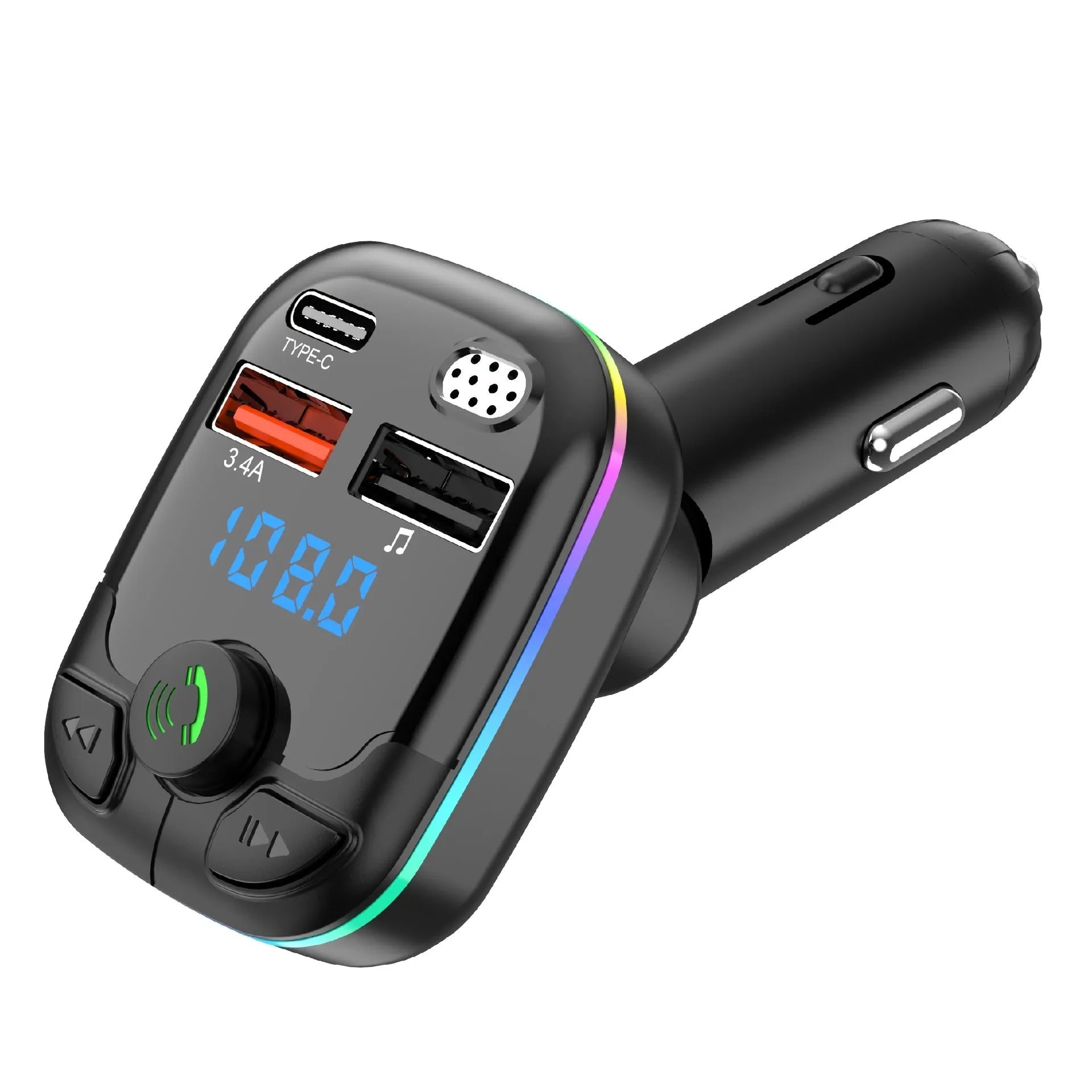 C9 vehicular Bluetooth MP3 player with hands-free call FM transmitter and PD fast charge showing 1.1 inch screen and ABS body