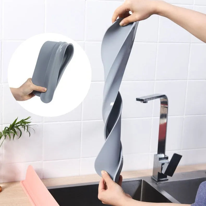Grey silicone kitchen sink water blocking plate showing dimensions and thickness