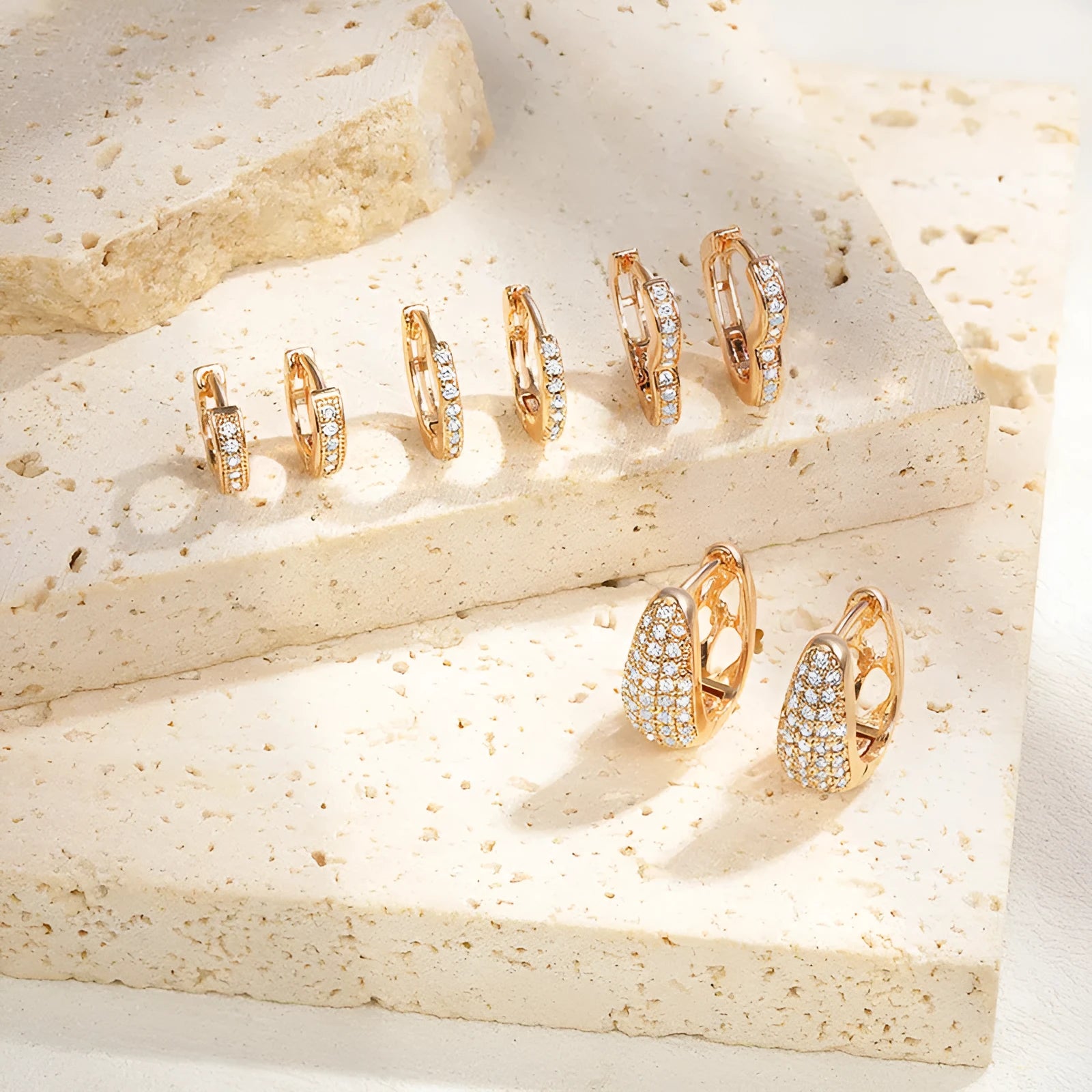 Brass gold plated heart-shaped clip earrings with zircon and gang drill decoration on copper