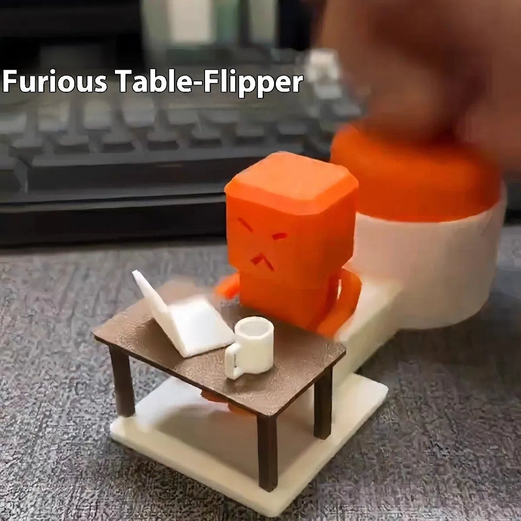 Orange plastic table turning decompression toy on desktop surface