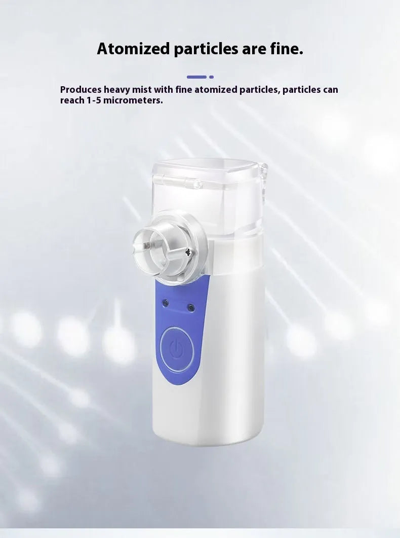 A white columnar handheld USB nebuliser for quiet household drug atomisation.