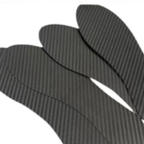 Black 3K full palm carbon fibre running insoles for shock absorption shown in three thickness options