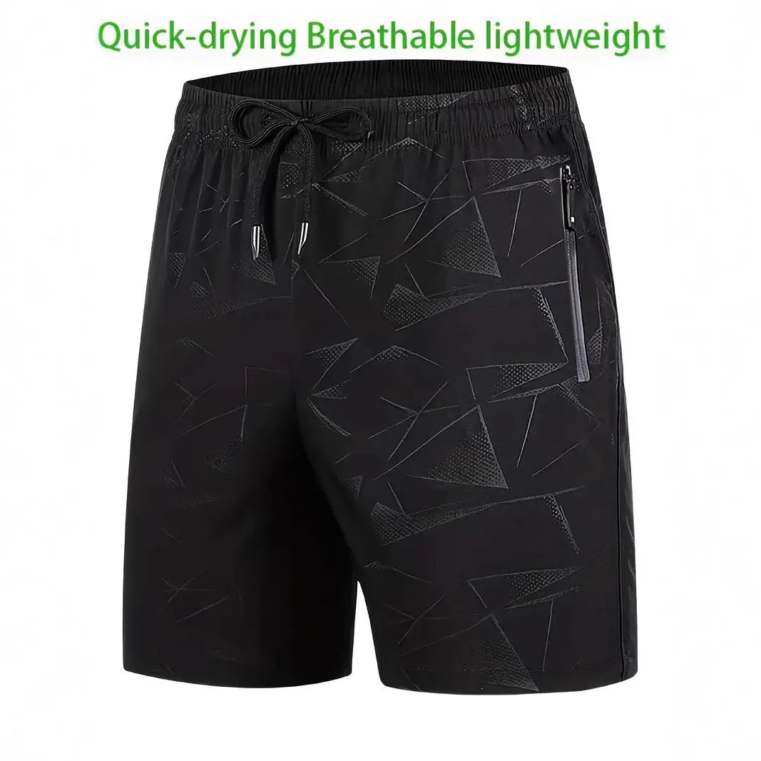 Men's loose fit sports shorts in polyester available in black, grey, and blue colours