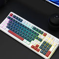 ABS plastic computer keyboard with luminous mechanical-style keys in a blue and white colour combination.