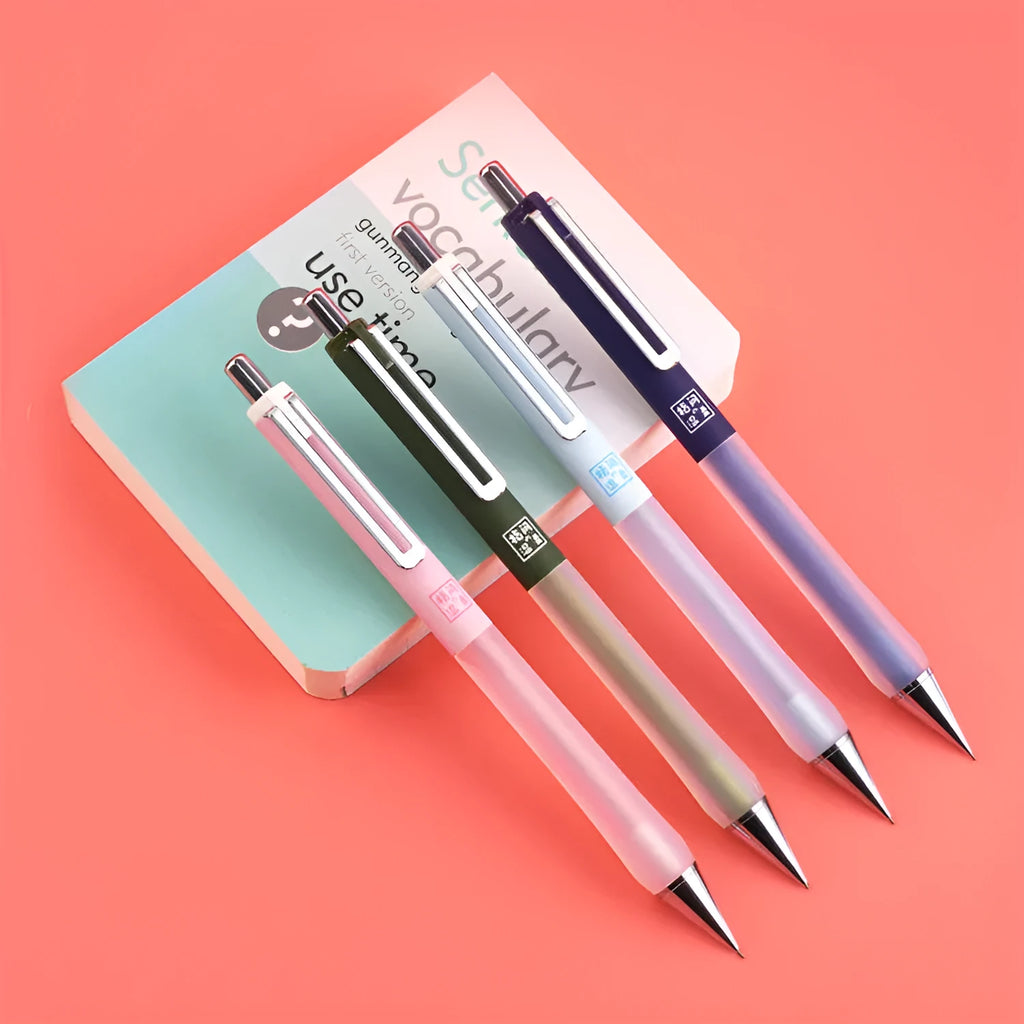 Plastic soft grip mechanical pencil with 0.5mm lead and free-cutting mechanism on card pack