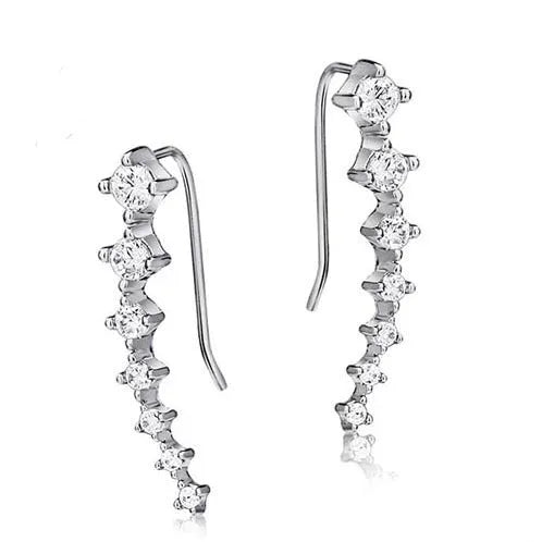925 sterling silver ear-sticking ear hook studs with crystal inlay, silver geometric earrings, 2.3cm by 0.4cm, one pair