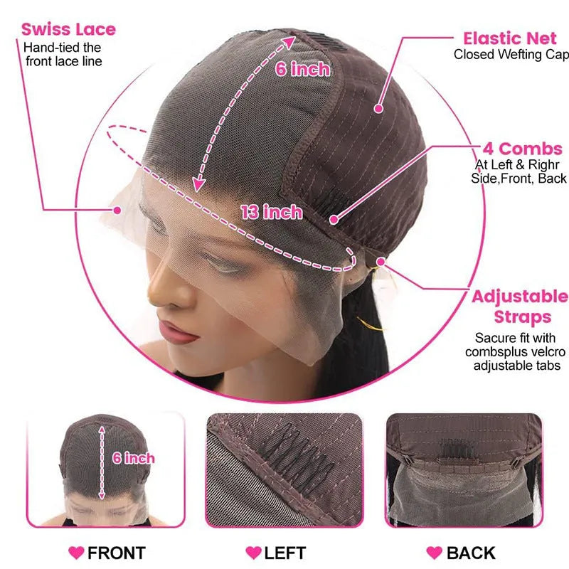 Black straight human hair wig with 13x6 lace front shown at 24 inch length
