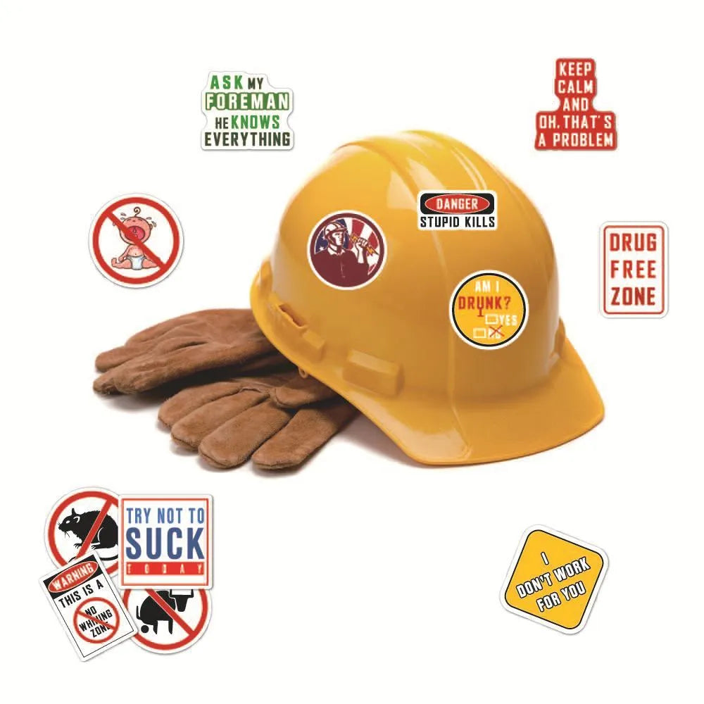Waterproof PVC safety warning stickers for motorcycle and helmet, set of 50 pieces