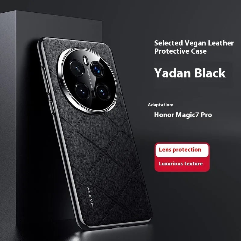 Electroplated plain leather phone case for Glory 300 in black showing all-inclusive drop-resistant cover
