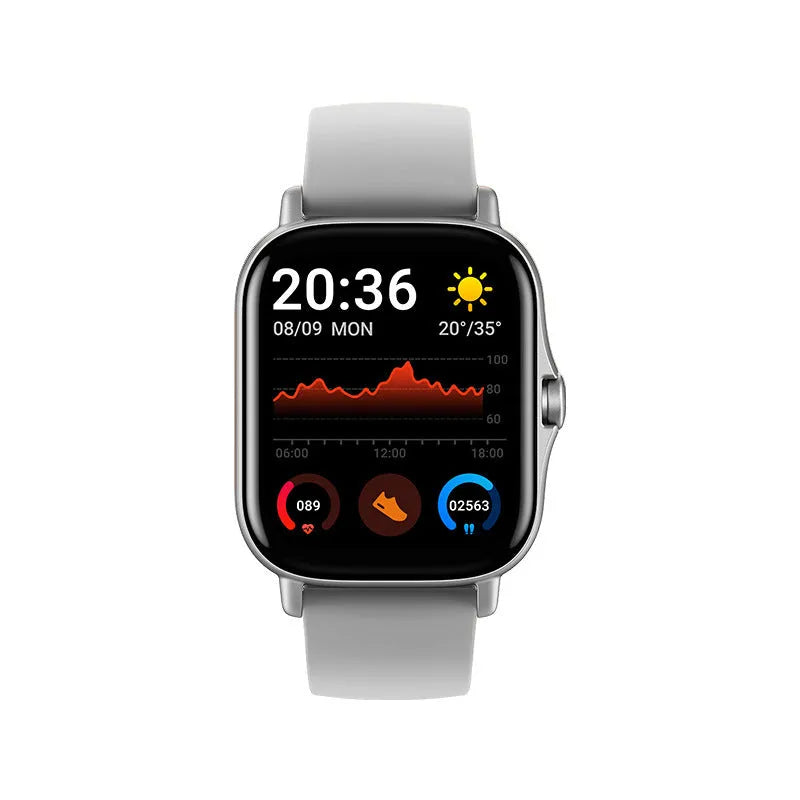 GT20 black and gold smartwatch with alloy case and silicone strap on wrist, showing touch screen interface.
