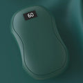 Electric hand warmer with digital display, available in multiple colours, on a white background