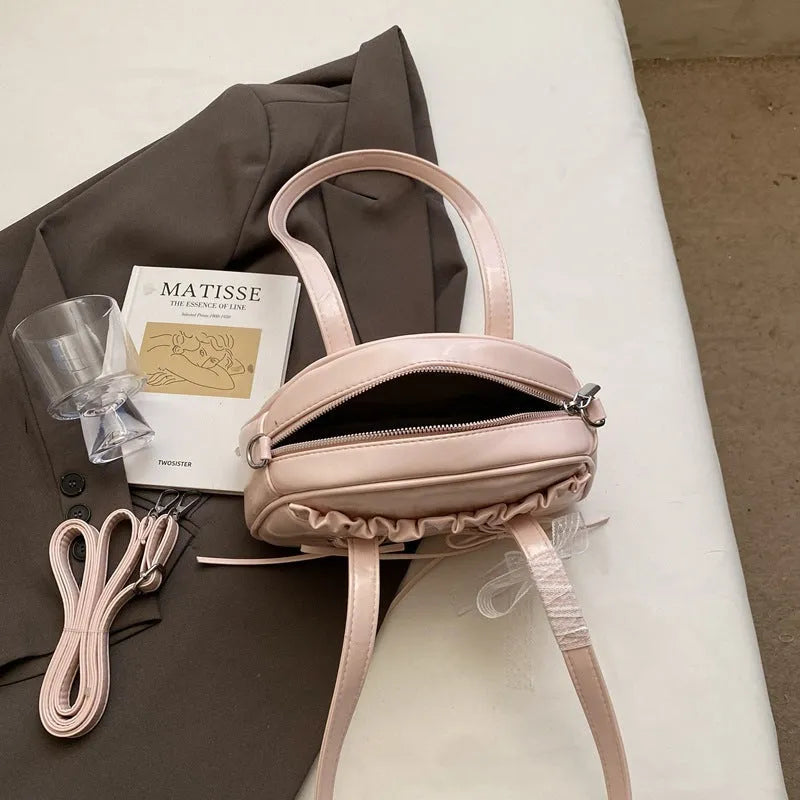 Women's PU leather bandage bow handbag shoulder bag with phone pouch in milky white colour
