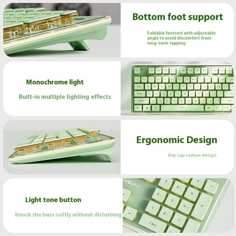Prewalker V3 mechanical-feel keyboard and mouse set in retro green colour with wired and wireless connectivity options
