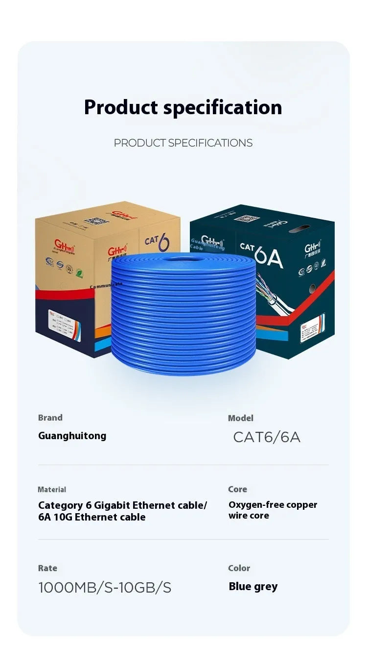 Blue oxygen-free copper Gigabit network cable on 305-metre reel with Category 6/6A specification