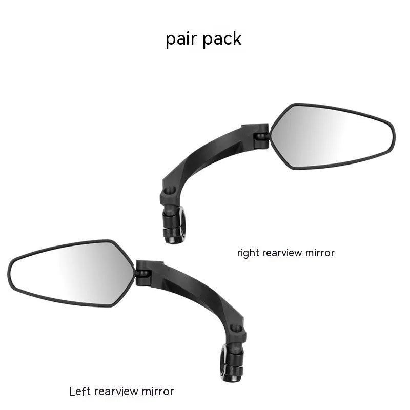 Black bicycle rearview mirror with rotatable design measuring 210x102.5mm